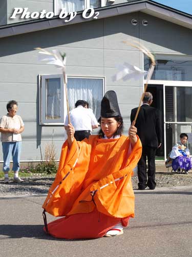 せたな町　事比羅神社　渡御際　松前神楽　福田舞